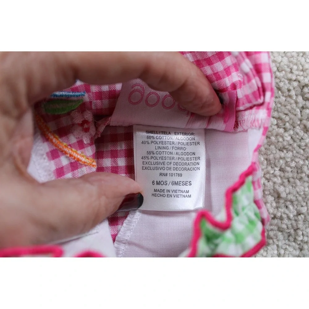 Goodlad Baby Girl Pink Gingham Romper 6 Months Turtle Applique Ruffle Bow Outfit